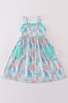 Green sailboat print girl dress