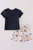 Navy beach print boy set