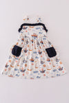 Navy beach print girl dress