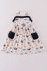 Navy beach print girl dress