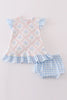 Blue hydrangea print girl bloomer set