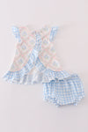 Blue hydrangea print girl bloomer set