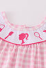 Pink barbie embroidery gingham girl set