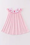 Pink barbie embroidery gingham girl dress