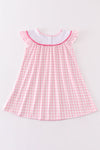 Pink barbie embroidery gingham girl dress