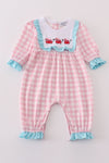 Valentine's day heart envelope embroidery plaid girl romper