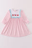 Valentine's day heart envelope embroidery plaid girl dress