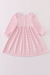 Valentine's day heart envelope embroidery plaid girl dress