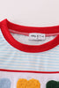 Blue stripe heart french knot boy top