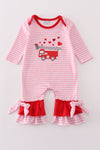 Valentine's day fire truck applique girl romper