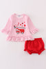 Valentine's day fire truck applique girl bloomer set