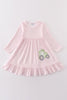 Pink tractor lucky clover applique girl dress