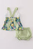 Greem lemon print girl bloomer set