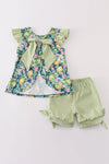 Greem lemon print girl set