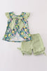 Greem lemon print girl set