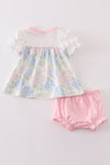 Pink Blossom Serenity print girl bloomer set