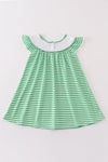 Green stripe lucky charm french knot girl dress