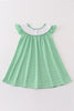 Green stripe lucky charm french knot girl dress