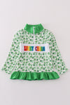 Green lucky charm french knot clover girl pullover