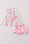 Pink Pastel Meadow print girl bloomer set