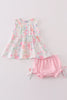 Pink Pastel Meadow print girl bloomer set