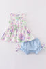 Purple hydragena print girl bloomer set