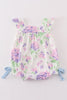 Purple hydragena print smocked girl bubble