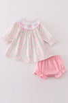 Valentine's day heart bow embroidery girl bloomer set