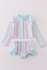 Multicolored stripe print girl 2pc swimsuit set