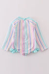 Multicolored stripe print girl long sleeve swimsuit