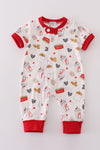 Red the lord's chicken print boy romper