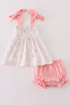 Pink Blush Meadow smocked girl bloomer set