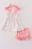 Pink Blush Meadow smocked girl bloomer set