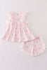 Pink stripe whale print girl set