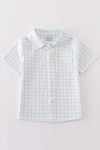 Blue checkered boy button down shirt