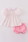 Pink bow embroidery girl bloomer set