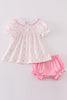 Pink bow embroidery girl bloomer set