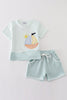 Blue stripe sailboat applique boy set