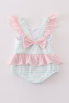 Pink sailboat embroidery girl swimsuit