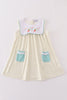 Easter stripe bunny embroidery girl dress