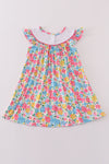 Floral bee embroidery girl dress