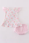 Pink floral bow print girl bloomer set