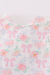 Pink floral bow print girl bloomer set