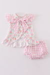 Pink floral bow print girl bloomer set