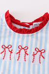 Blue stripe baseball embroidery girl bloomer set