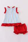 Blue stripe baseball embroidery girl bloomer set