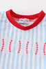 Blue stripe baseball embroidery boy bloomer set