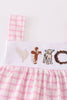 Pink easter cross sheep embroidery dress