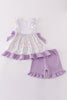 Purple easter bunny french knot girl set