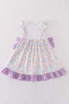 Purple easter bunny french knot girl dress